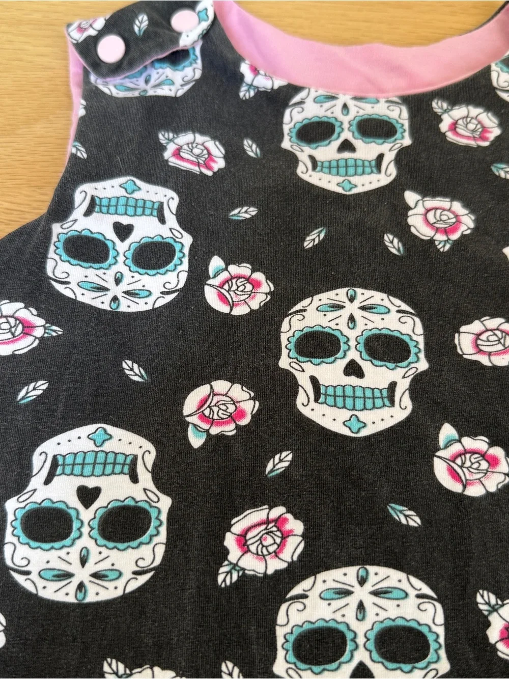 Kids Black Sugar Skull One-Piece Romper with Pink Accents